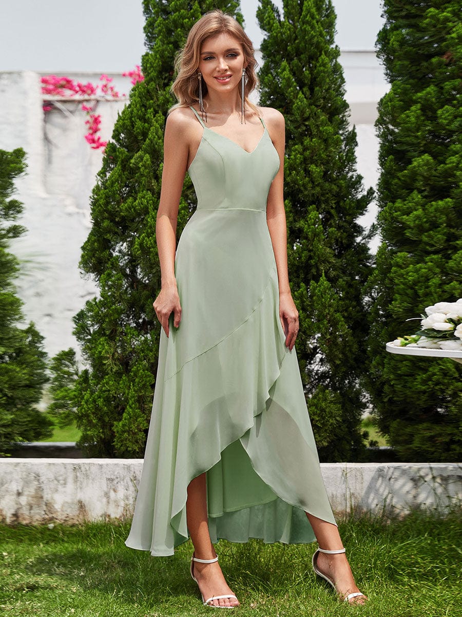 Charming Sleeveless Chiffon Lotus Leaf Bridesmaid Dress with V-Neck #color_Mint Green