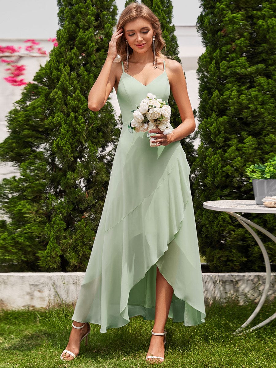 Charming Sleeveless Chiffon Lotus Leaf Bridesmaid Dress with V-Neck #color_Mint Green