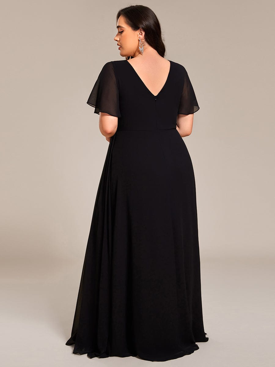 Plus Size High Slit V-Neck Empire Waist Chiffon Bridesmaid Dress #color_Black