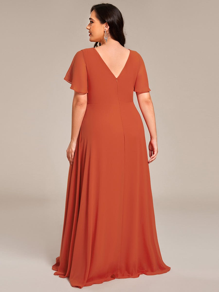 Plus Size High Slit V-Neck Empire Waist Chiffon Bridesmaid Dress #color_Burnt Orange