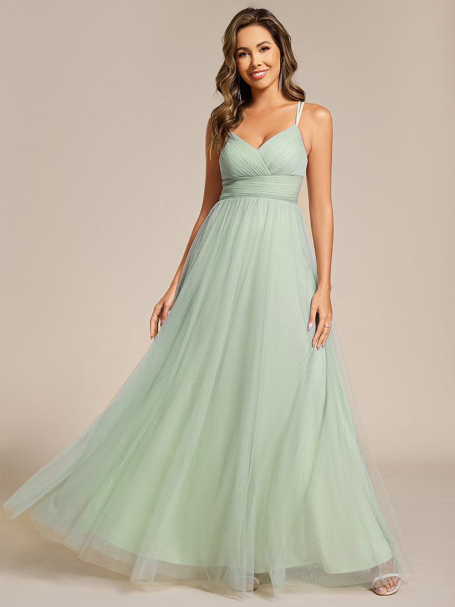 Chic Lace Sheer Back and Cross Straps V-Neck Sleeveless Bridesmaid Dress #color_Mint Green