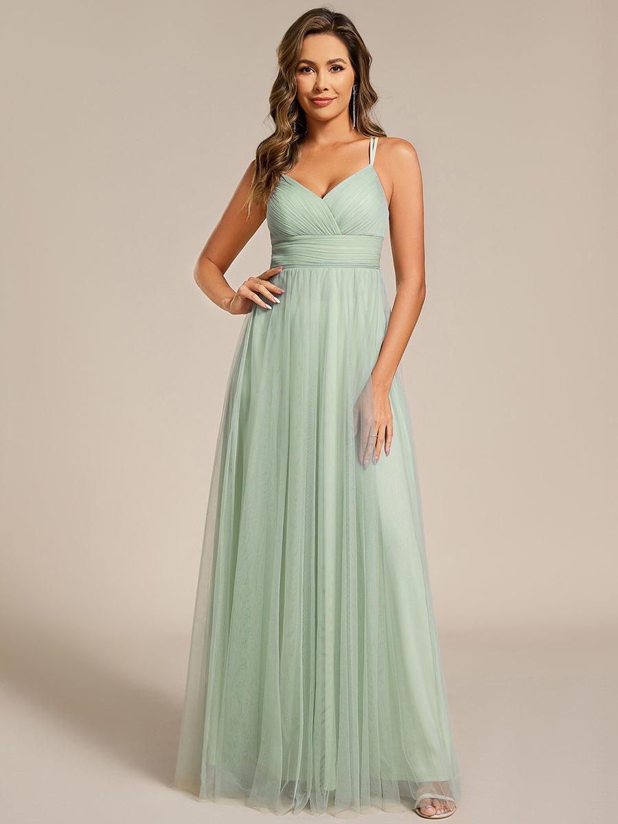 Chic Lace Sheer Back and Cross Straps V-Neck Sleeveless Bridesmaid Dress #color_Mint Green