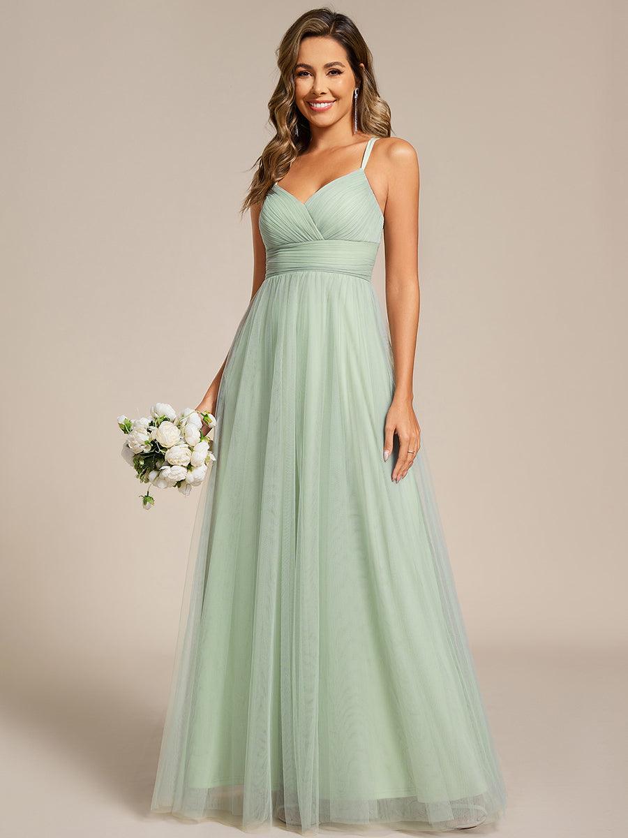 Chic Lace Sheer Back and Cross Straps V-Neck Sleeveless Bridesmaid Dress #color_Mint Green