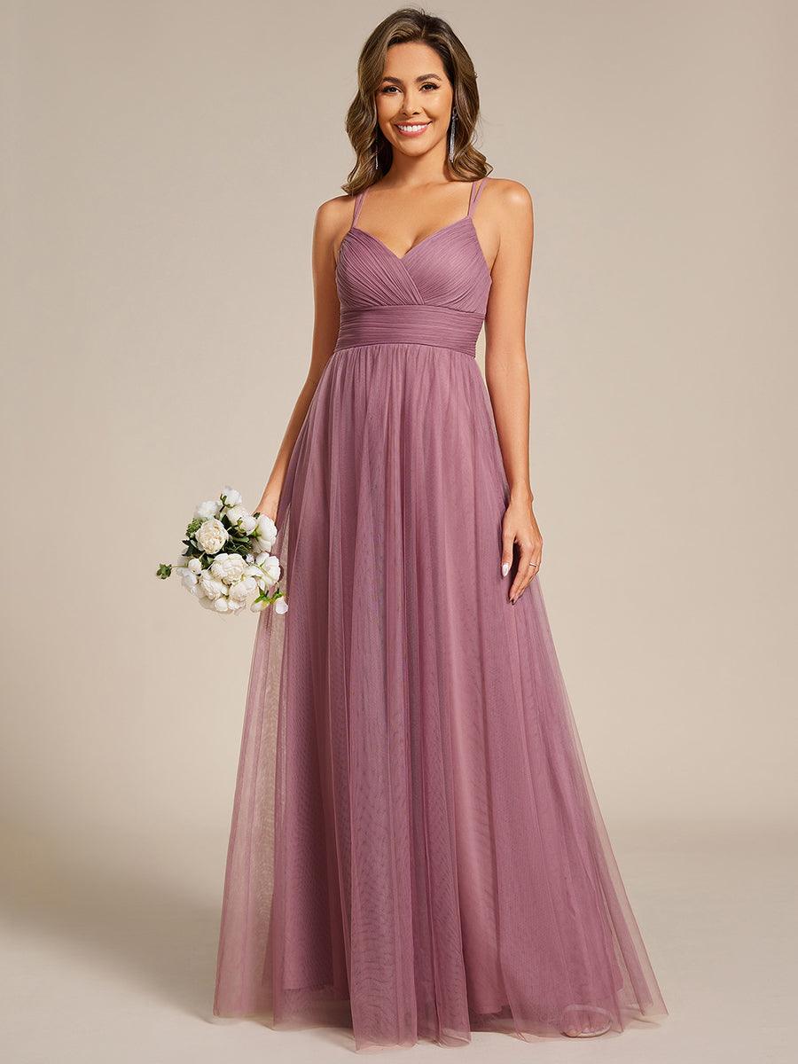 Chic Lace Sheer Back and Cross Straps V-Neck Sleeveless Bridesmaid Dress #color_Purple Orchid