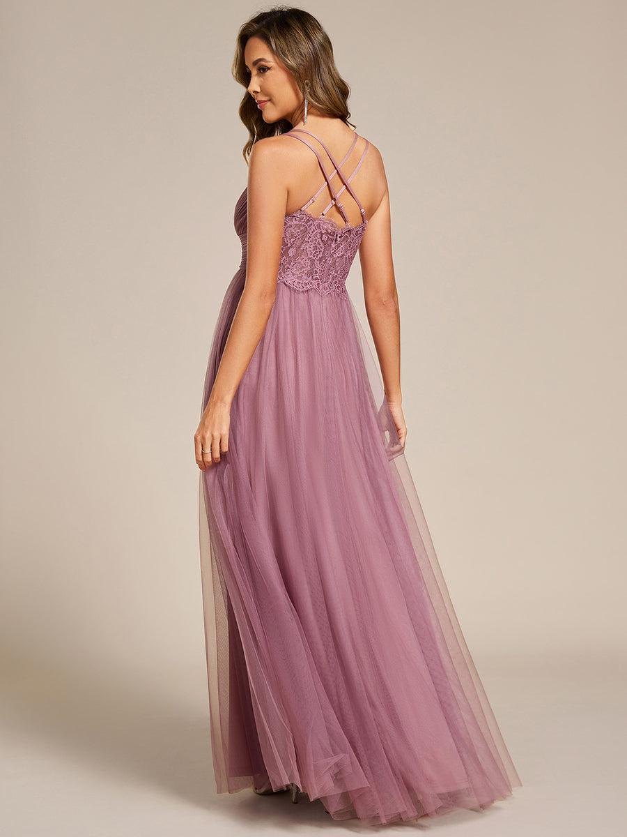 Chic Lace Sheer Back and Cross Straps V-Neck Sleeveless Bridesmaid Dress #color_Purple Orchid