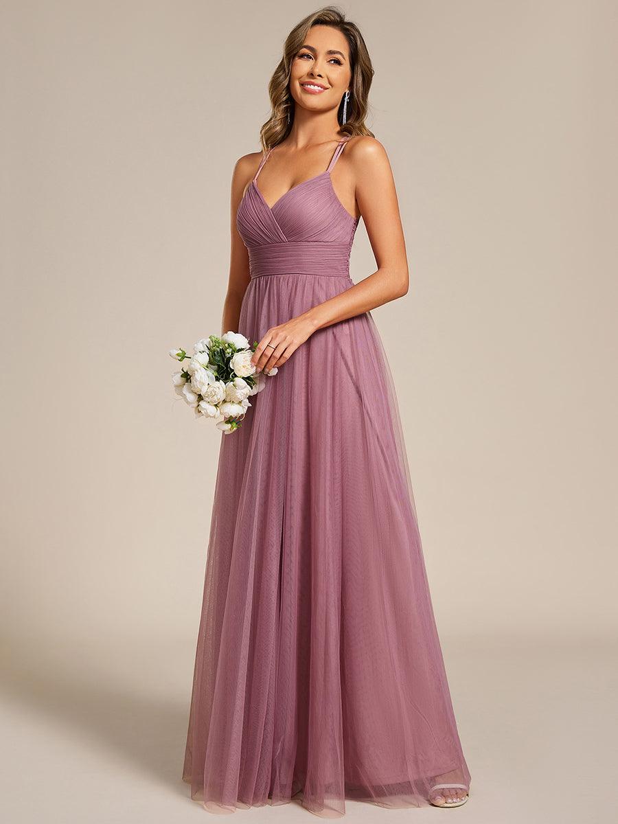 Chic Lace Sheer Back and Cross Straps V-Neck Sleeveless Bridesmaid Dress #color_Purple Orchid