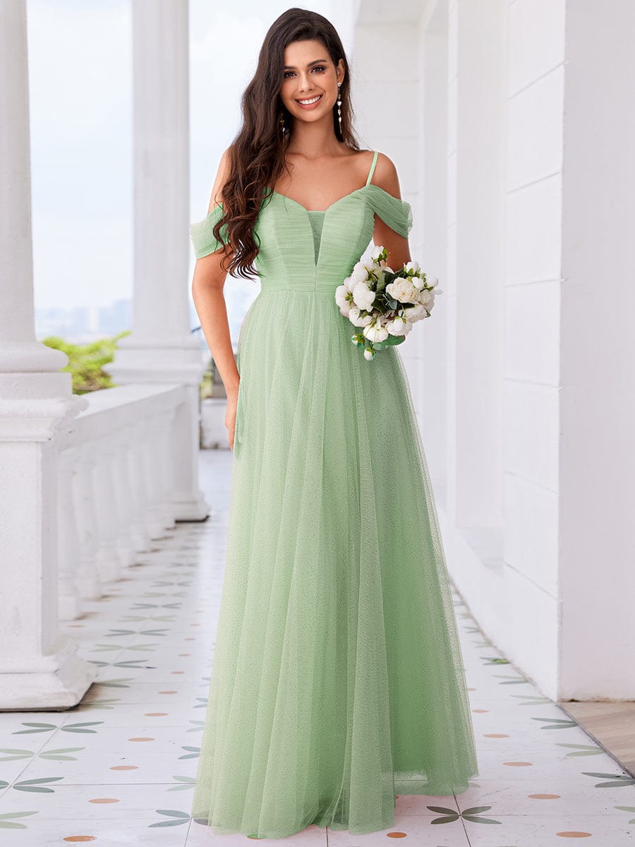 Spaghetti Strap Backless Sweetheart A-Line Tulle Bridesmaid Dress #color_Mint Green