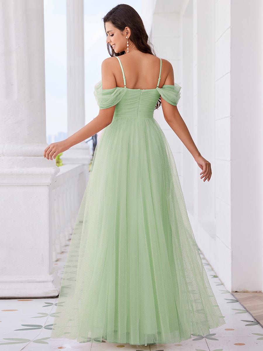 Spaghetti Strap Backless Sweetheart A-Line Tulle Bridesmaid Dress #color_Mint Green