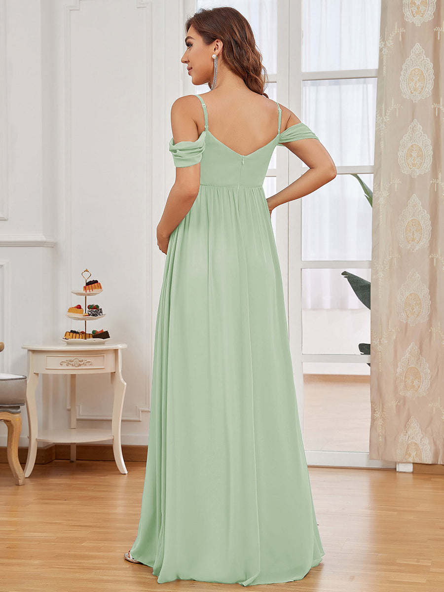 Off-Shoulder Spaghetti Strap A-Line Maternity Dress #color_Mint Green