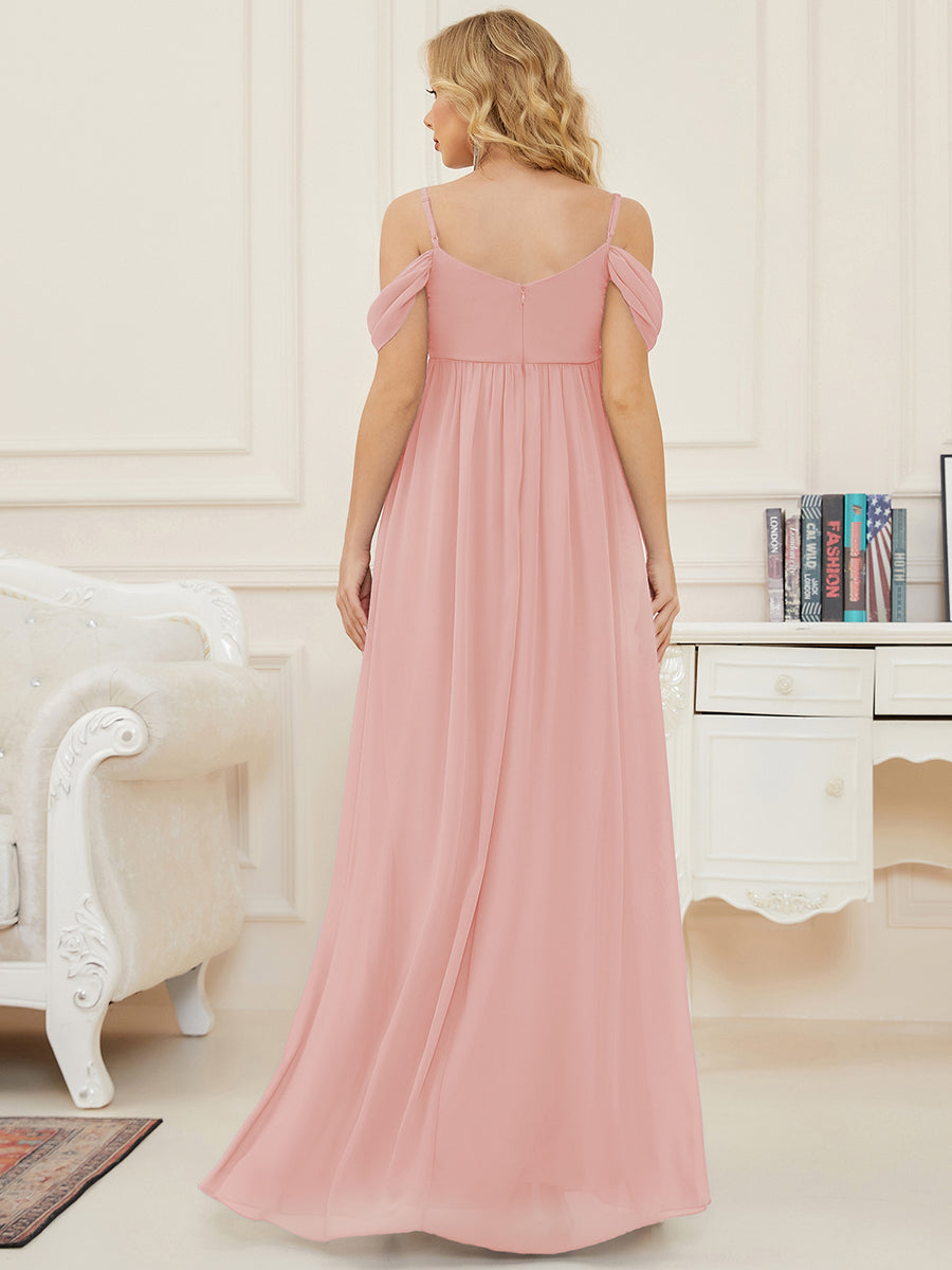 Off-Shoulder Spaghetti Strap A-Line Maternity Dress #color_Pink