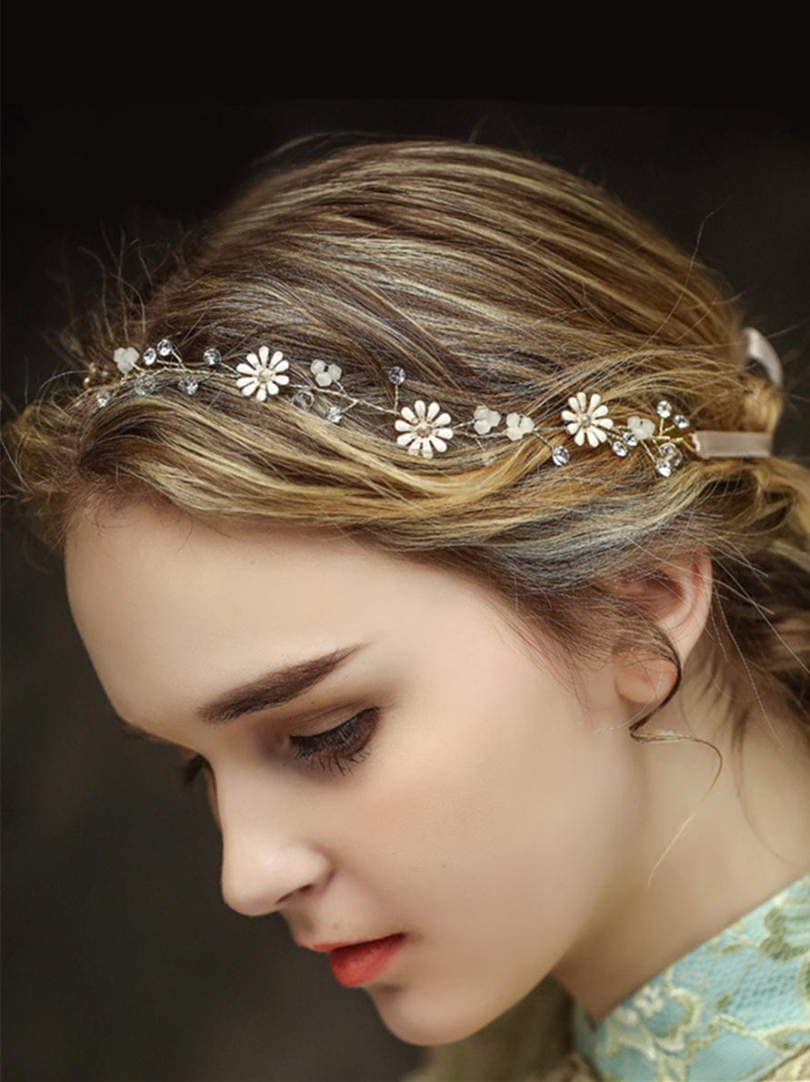 Wedding Hair Accessories of Beaded outlet Lace Tie Wedding Headband with Flowers, Wedding Hair Rhinestone Head Piece