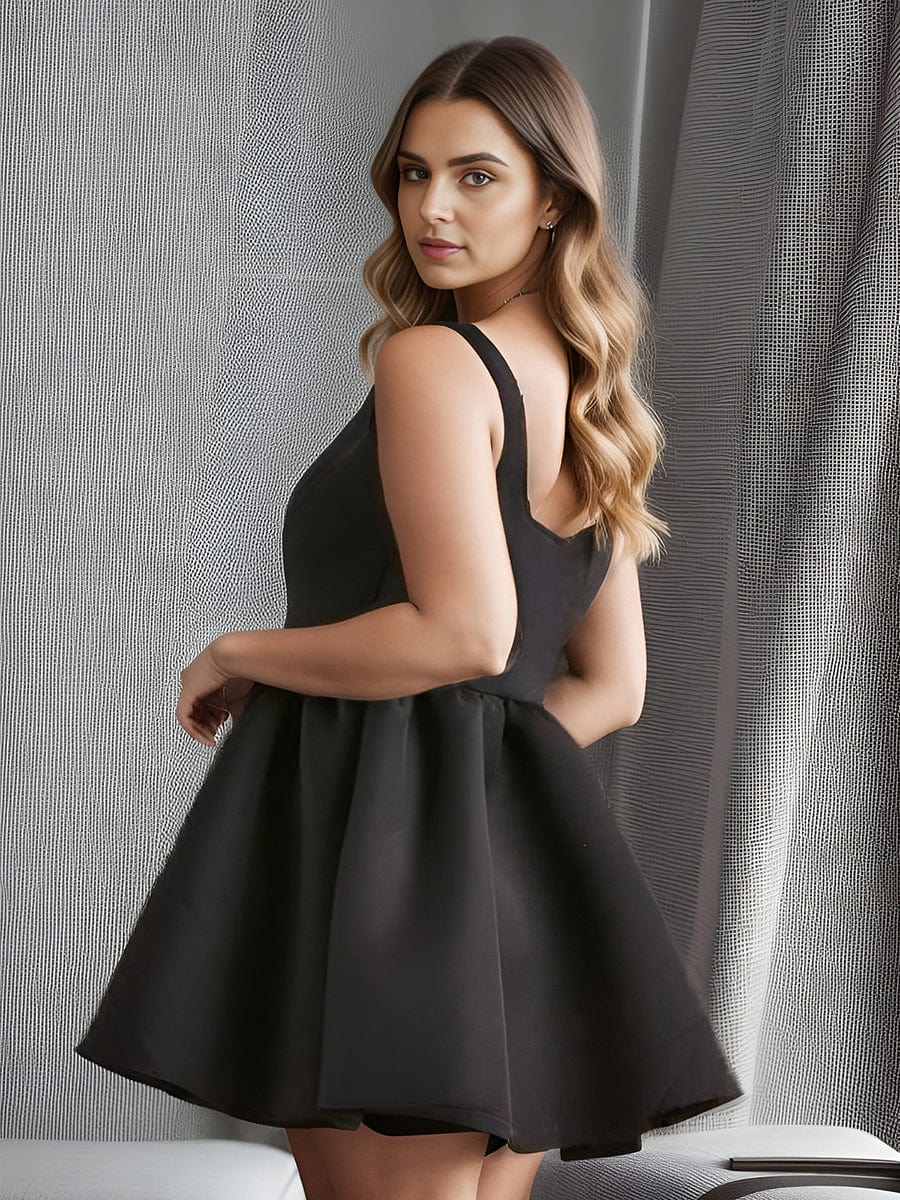 Chic Square Neck Open Back A-line Satin Homecoming Dress #color_Black