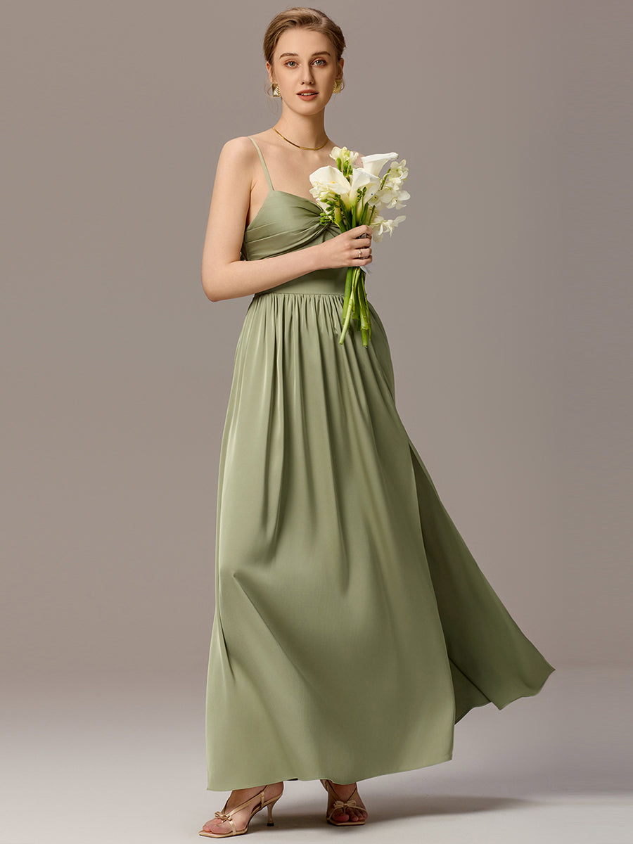 Satin Pleated Back-Tie Sleeveless Maxi Bridesmaid Dress #color_Sage Green