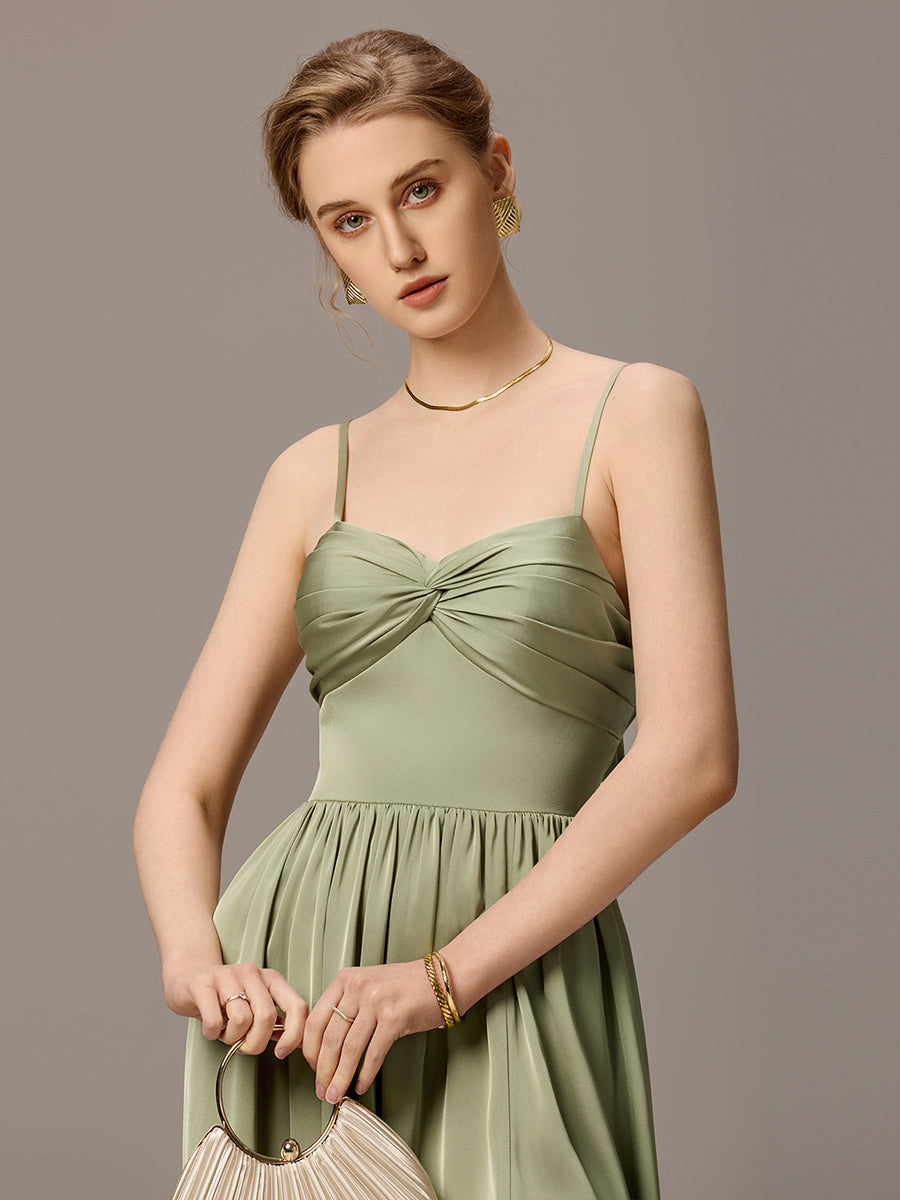 Satin Pleated Back-Tie Sleeveless Maxi Bridesmaid Dress #color_Sage Green