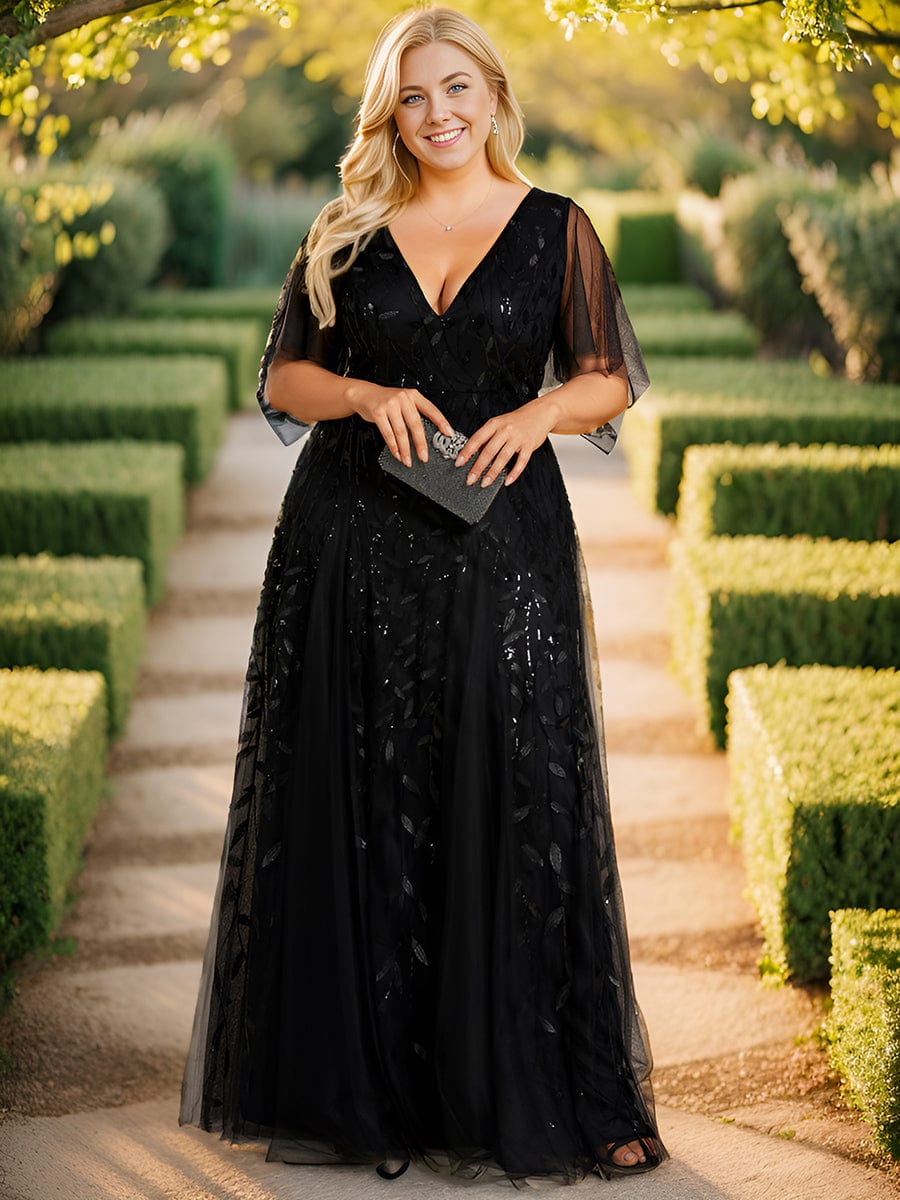 Plus Size Floor Length Formal Evening Gowns for Weddings #color_Black