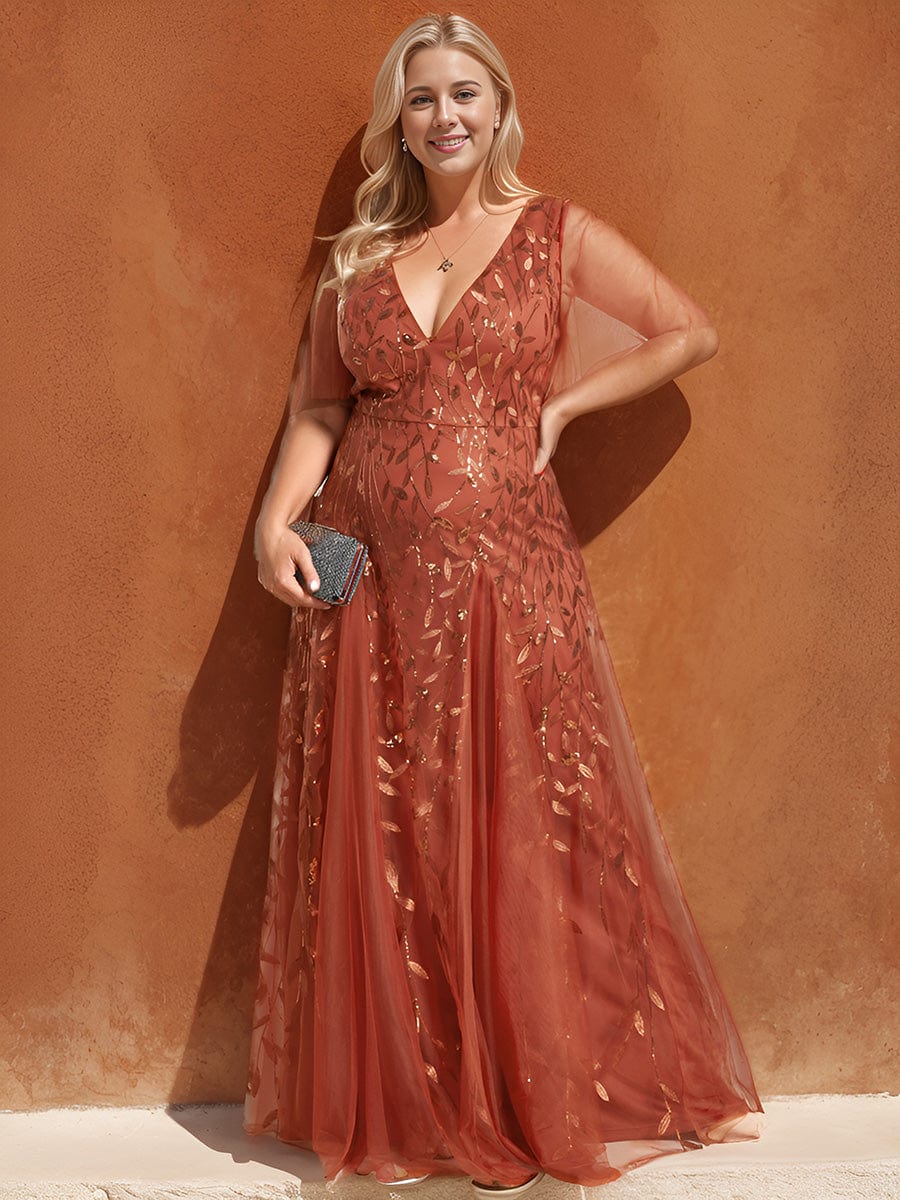 Plus Size Floor Length Formal Evening Gowns for Weddings #color_Burnt Orange