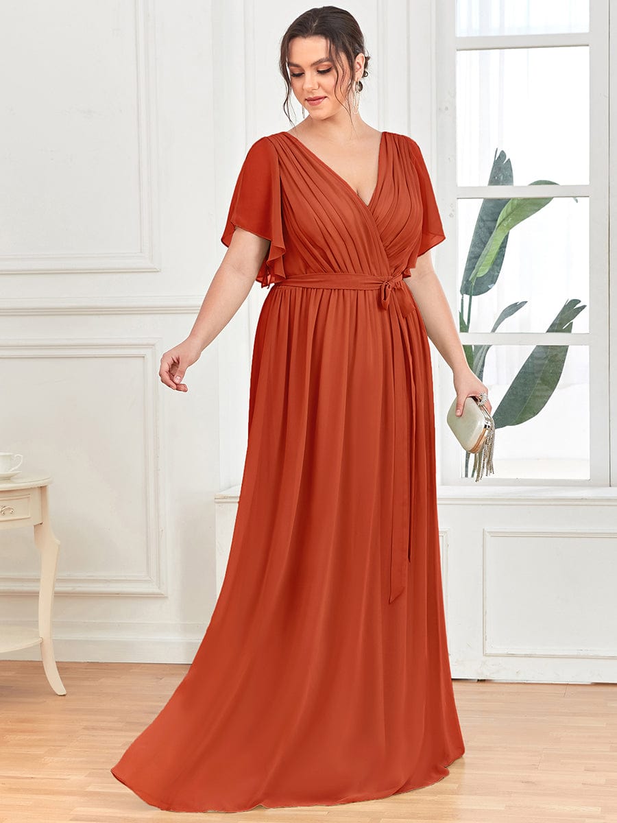 A-Line Pleated Chiffon Tie-Waist Evening Dress #color_Burnt Orange