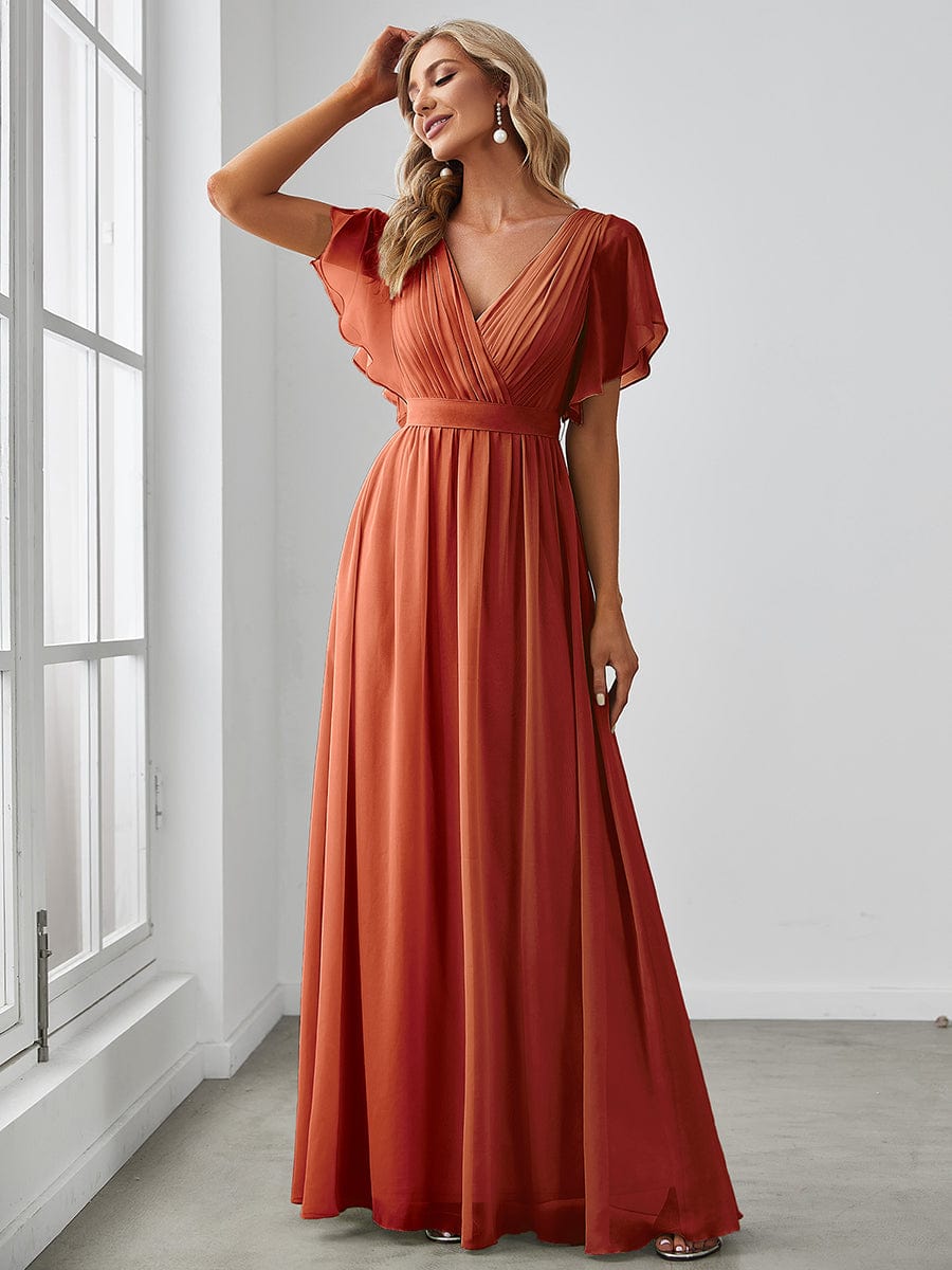 A-Line Pleated Chiffon Tie-Waist Evening Dress #color_Burnt Orange