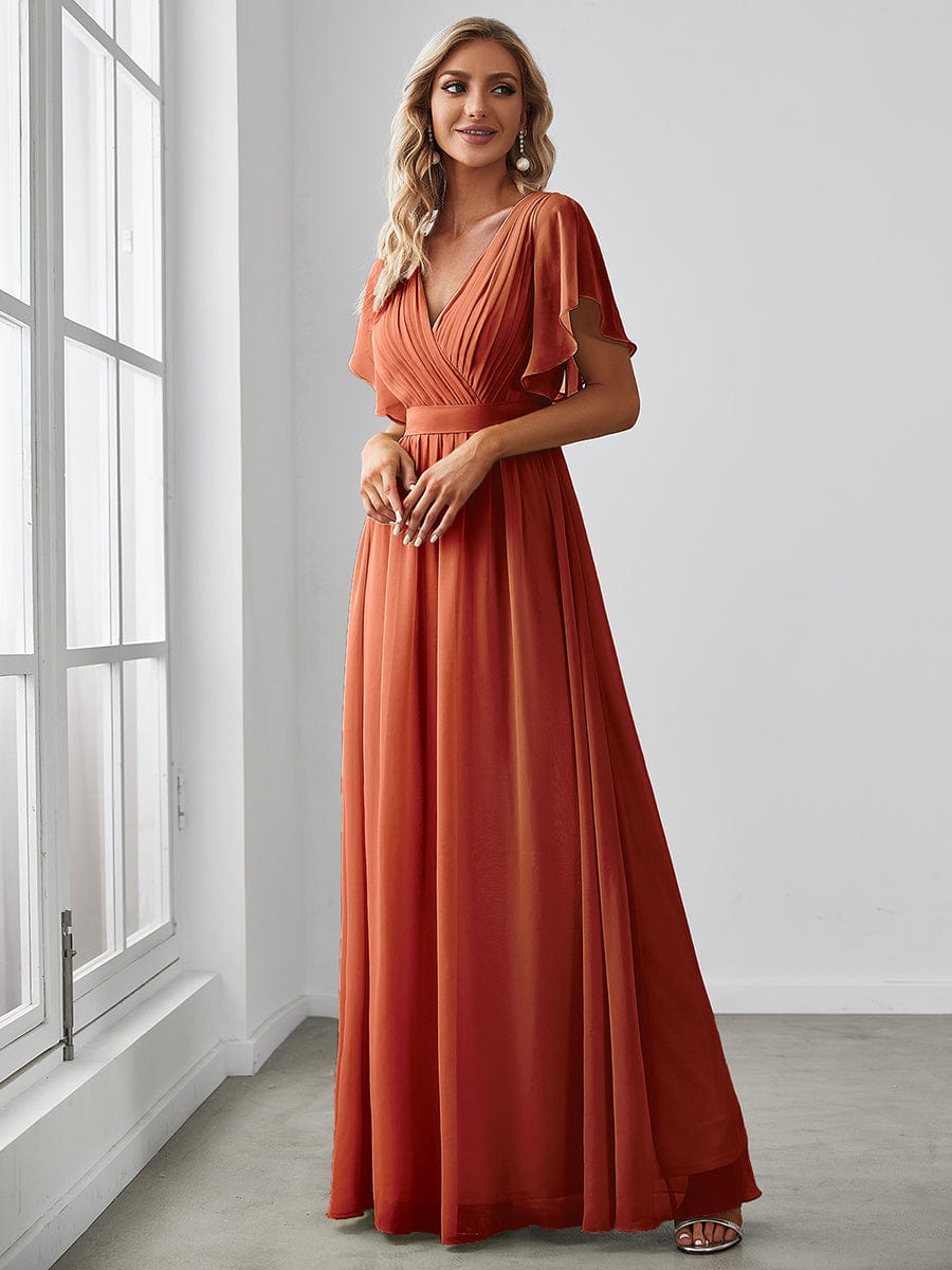 A-Line Pleated Chiffon Tie-Waist Evening Dress #color_Burnt Orange