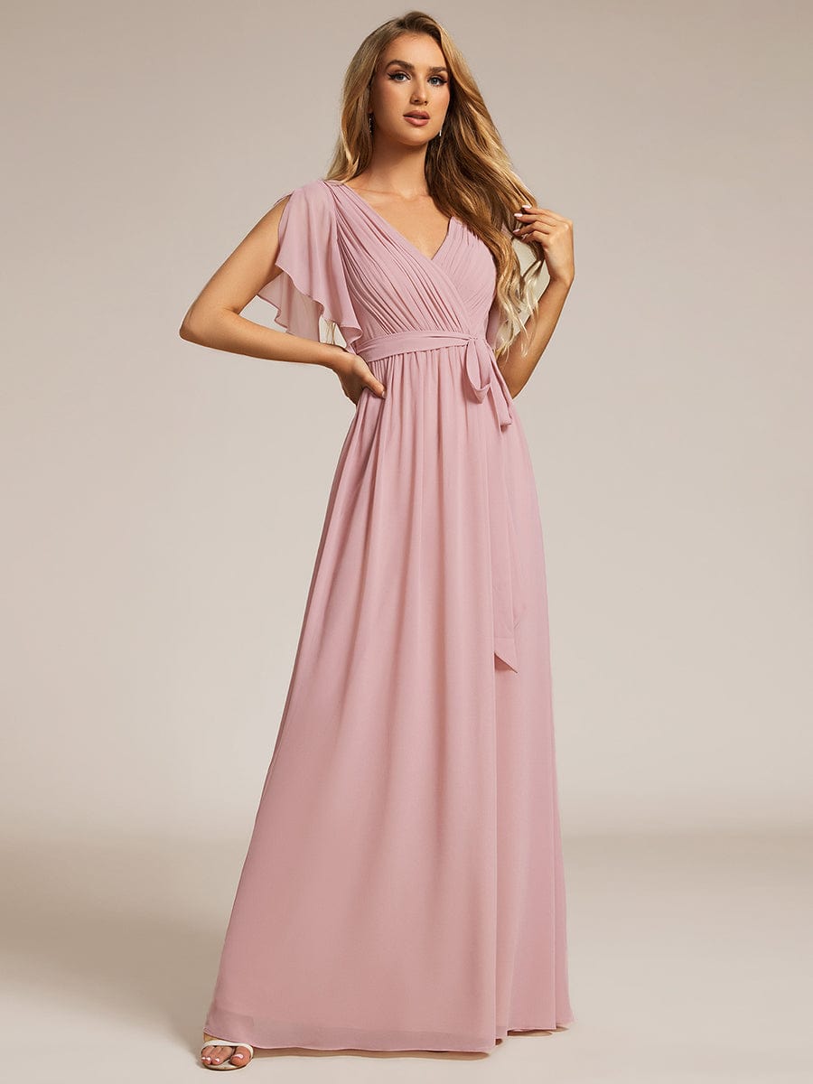 A-Line Pleated Chiffon Tie-Waist Evening Dress #color_Dusty Rose