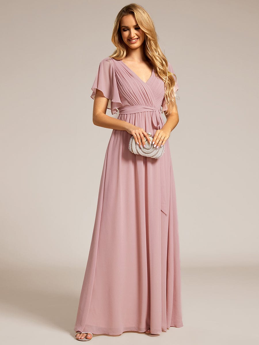 A-Line Pleated Chiffon Tie-Waist Evening Dress #color_Dusty Rose