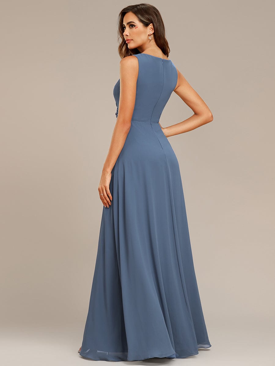 Floral Applique Sleeveless Chiffon Long Formal Evening Dress #color_Dusty Blue