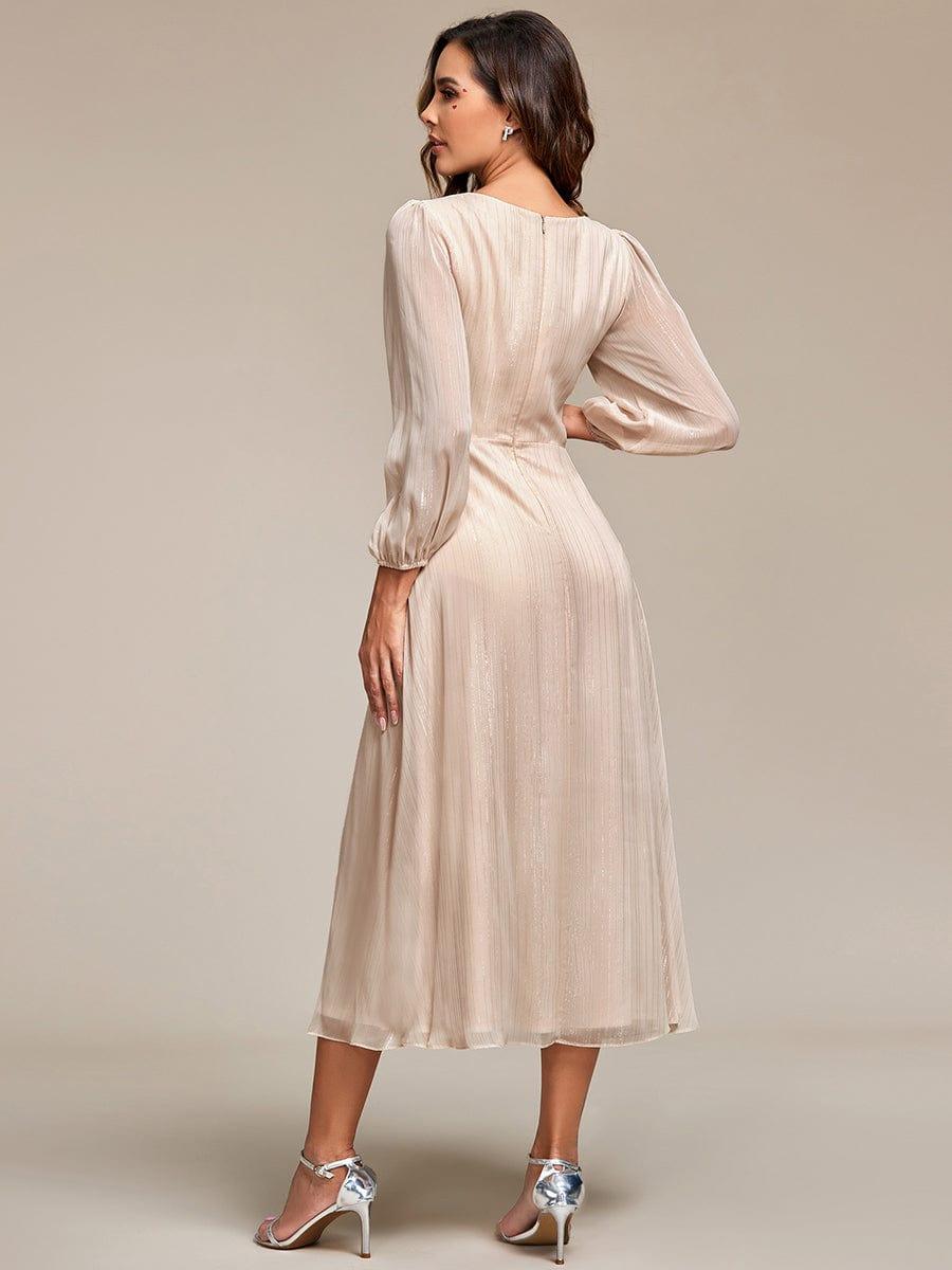 Glitter Twist Knot See-Through Long Sleeve Wedding Guest Dress #color_Champagne