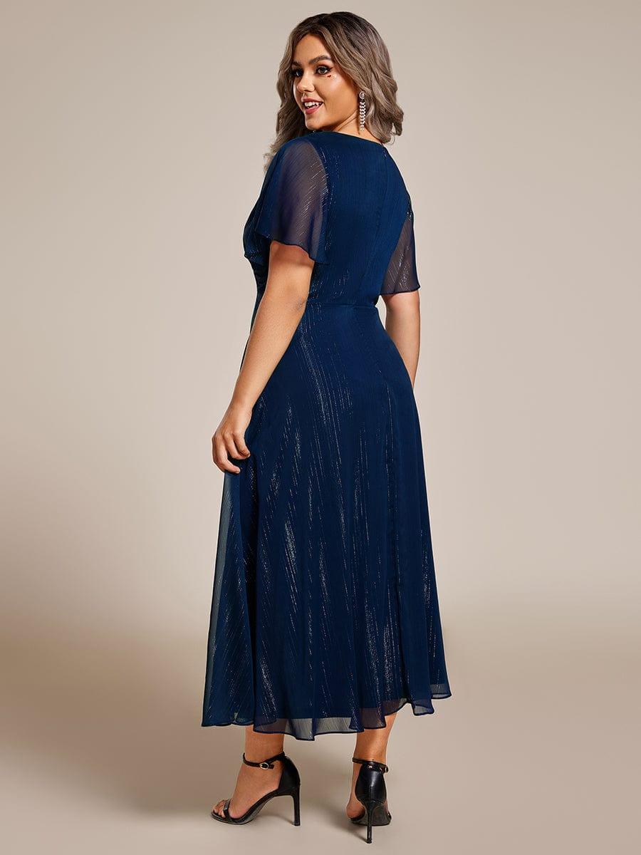 Glitter Twist Knot See-Through Long Sleeve Wedding Guest Dress #color_Navy Blue