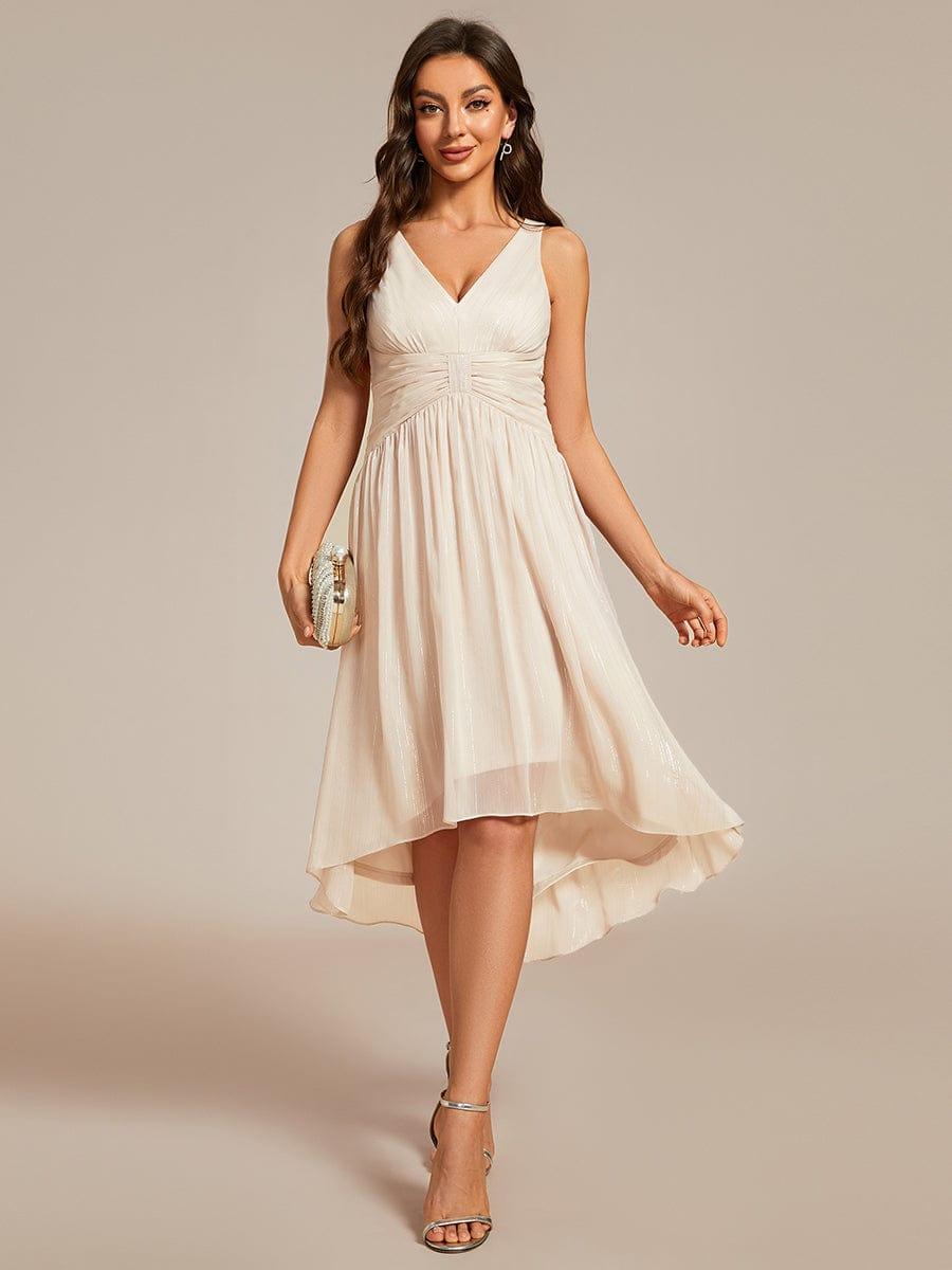 Ever Pretty High Low V Neck Glitter Sleeveless Semi Formal Dress with Pleated Occasion Dress