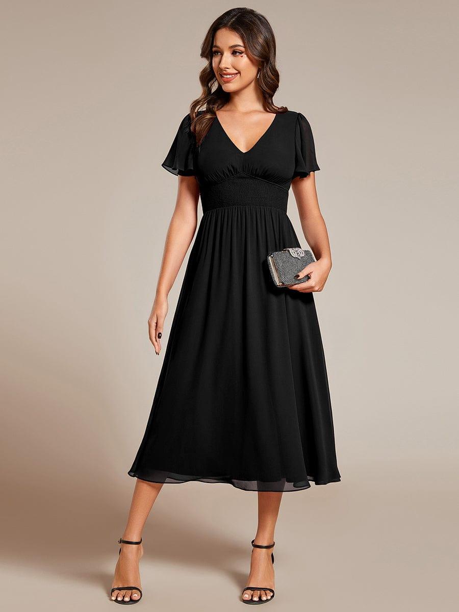 Elegant Ruffle Sleeves Empire Waist Chiffon Wedding Guest Dress with V Neck Ever Pretty US