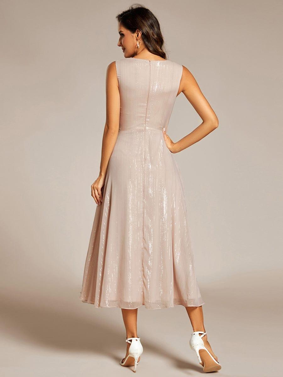 Glitter Sleeveless A-Line Midi Wedding Guest Dress with Ruffled Hem #color_Champagne