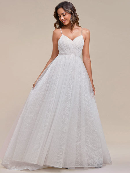 Romantic Sweetheart Neckline Waist Paillette Chain Spaghetti Strap Tulle  Wedding Dress - Ever-Pretty UK