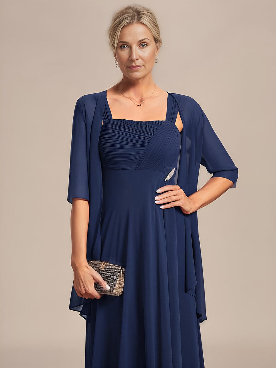 Two-Piece Square Neck Chiffon A-Line Mother of the Bride Dress? #color_Navy Blue