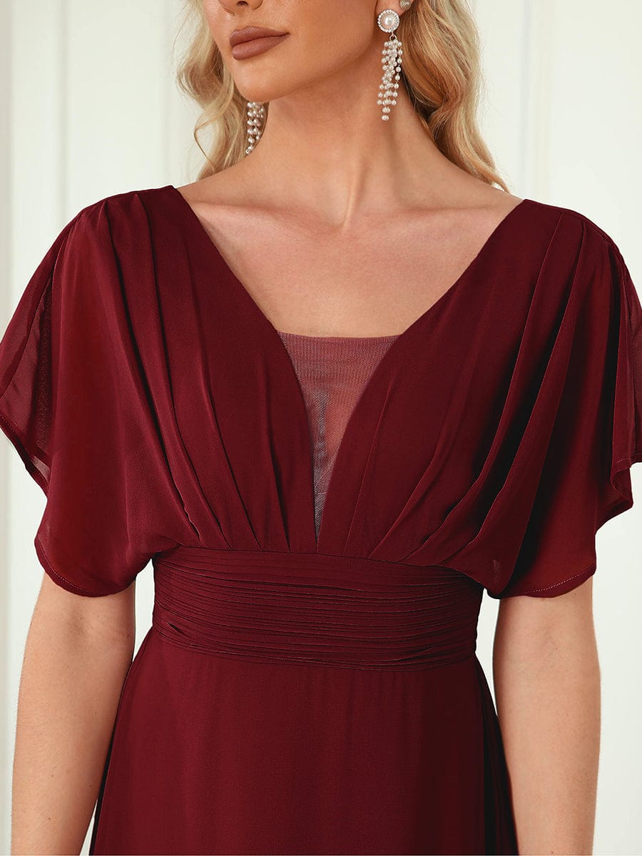 Women's A-Line Empire Waist Maxi Chiffon Evening Dress #color_Burgundy 