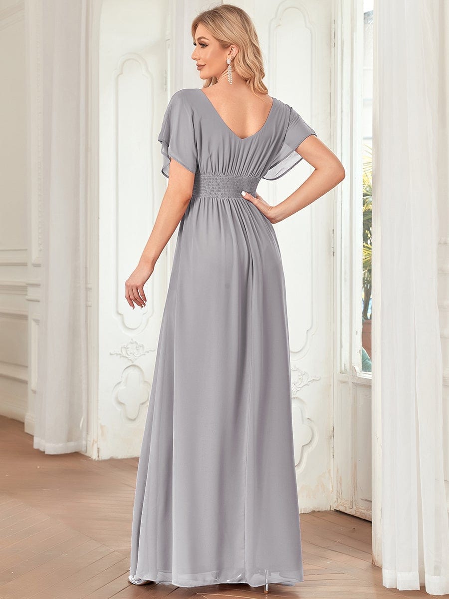 Women's A-Line Empire Waist Maxi Chiffon Evening Dress #color_Grey 