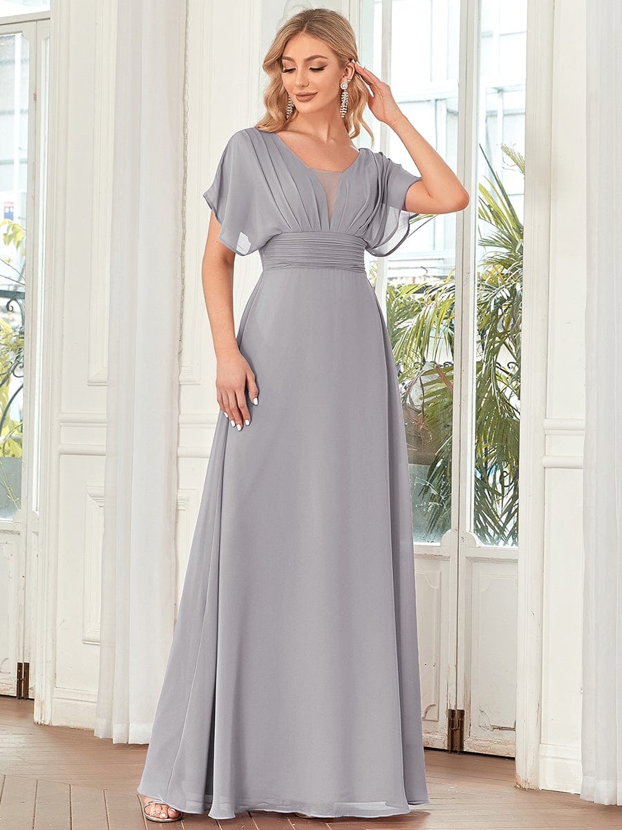 Women's A-Line Empire Waist Maxi Chiffon Evening Dress #color_Grey 