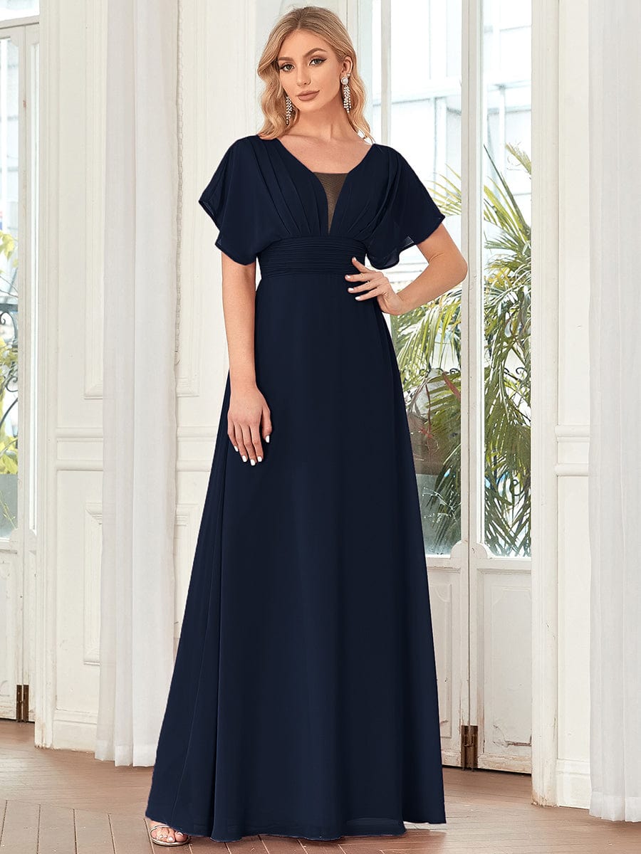 Women's A-Line Empire Waist Maxi Chiffon Evening Dress #color_Navy Blue 