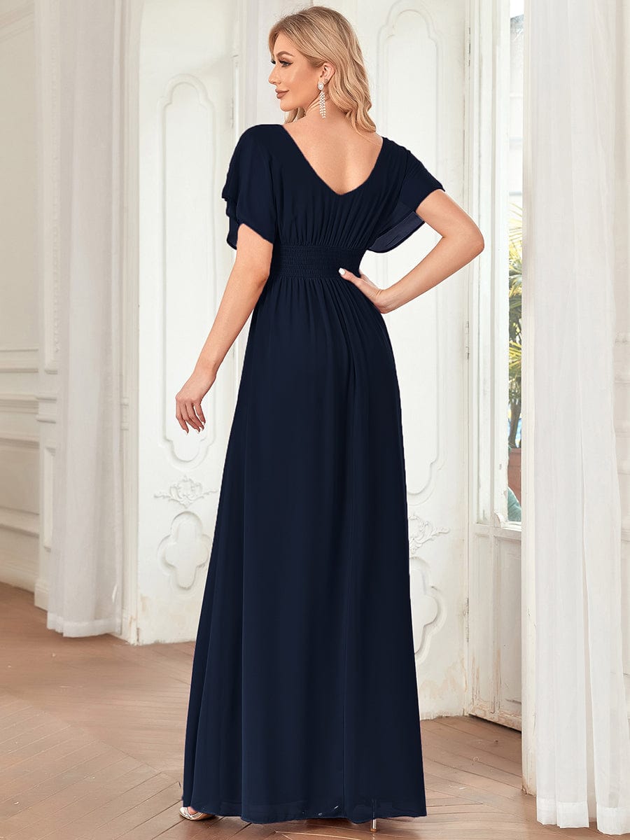Women's A-Line Empire Waist Maxi Chiffon Evening Dress #color_Navy Blue 