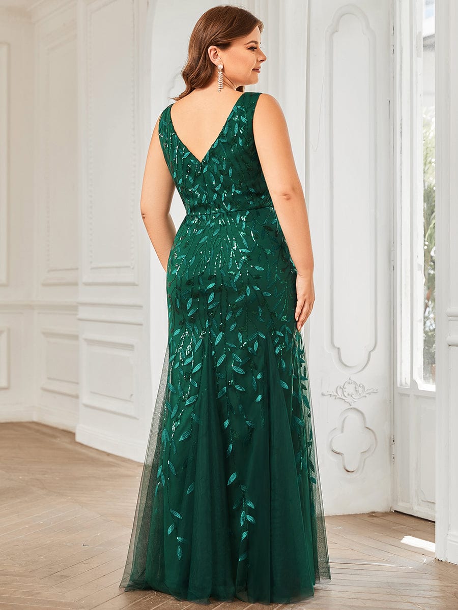 Plus Size Maxi Sequin Formal Dresses & Gowns #color_Dark Green