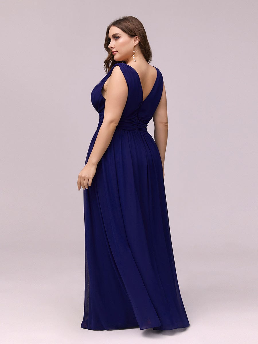 Pleated Sleeveless V-Neck Chiffon Maxi Dress #color_Royal Blue