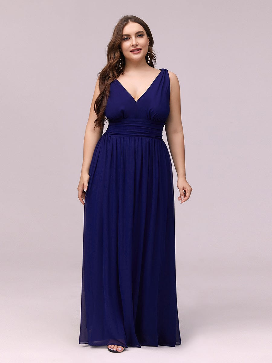 Pleated Sleeveless V-Neck Chiffon Maxi Dress #color_Royal Blue