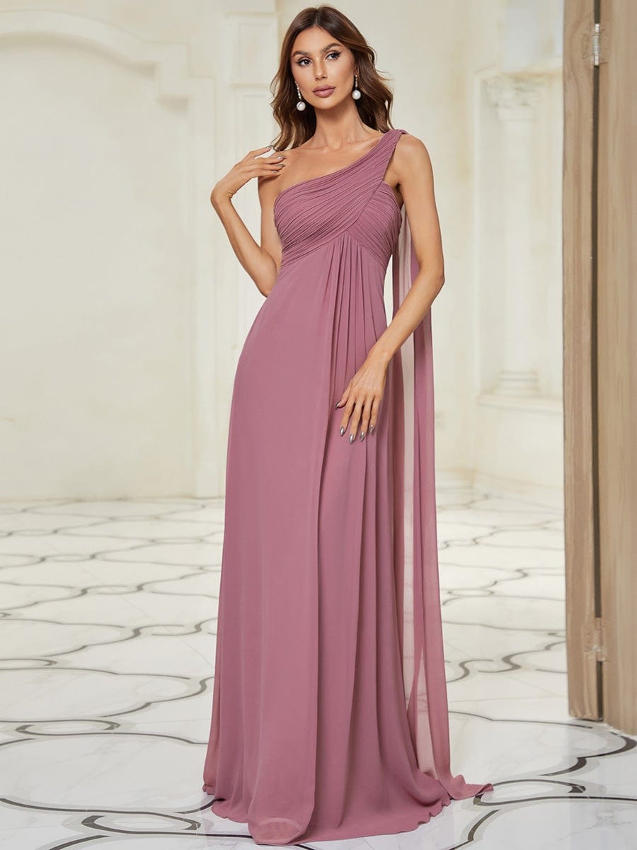 One Shoulder Pleated Chiffion Bridesmaid Sleeves #color_Purple Orchid