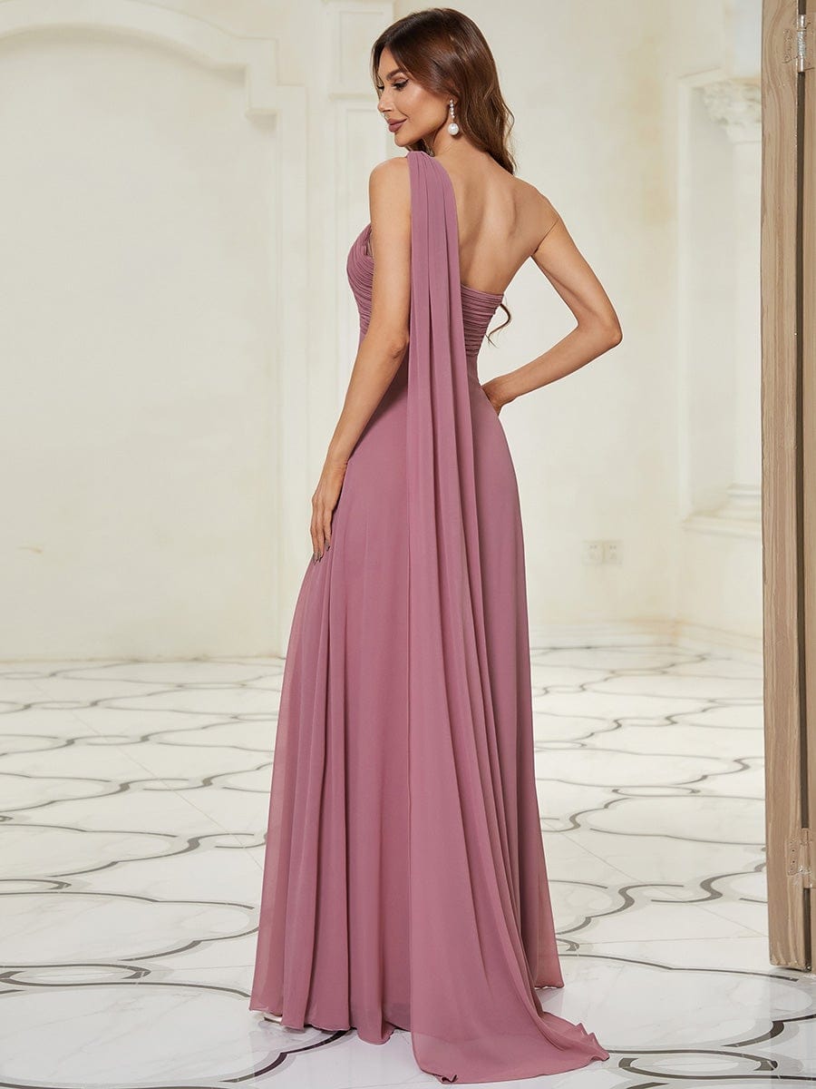 One Shoulder Pleated Chiffion Bridesmaid Sleeves #color_Purple Orchid