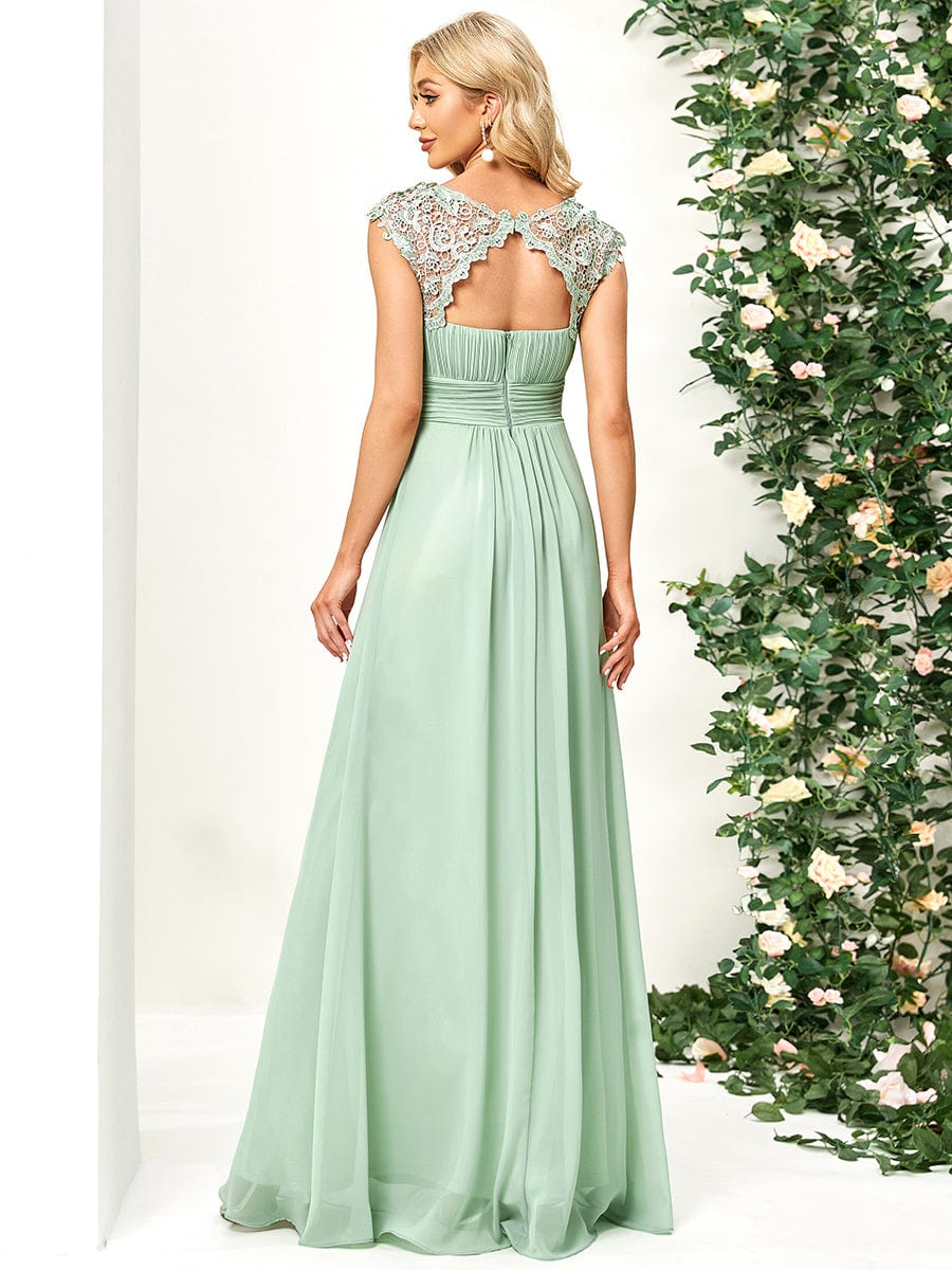 Elegant Maxi Long Lace Cap Sleeve Bridesmaid Dress #color_Mint Green