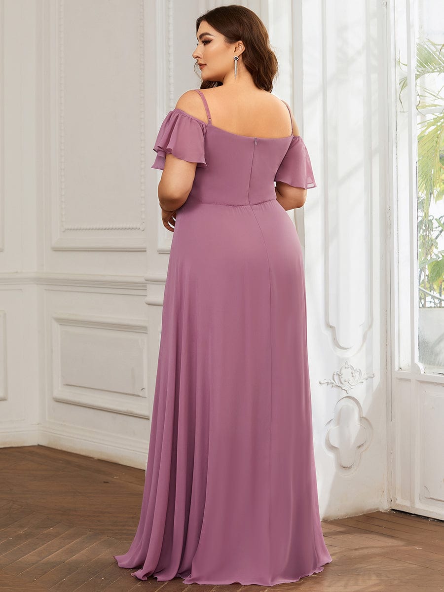 Plus Size Cold Shoulder Formal Bridesmaid Dress with Side Slit #color_Purple Orchid