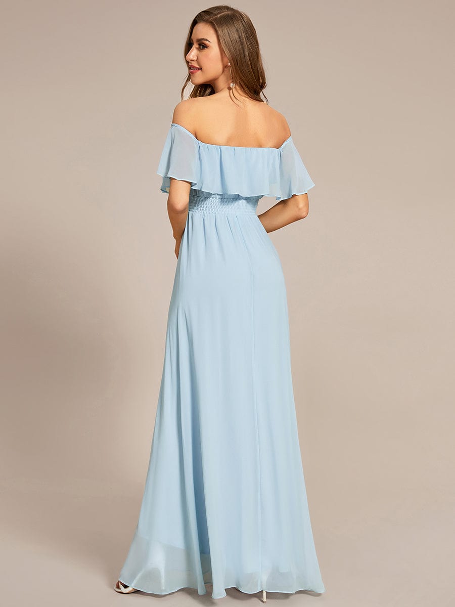 Elegant Chiffon High-Low Off The Shoulder Bridesmaid Dress #color_Sky Blue