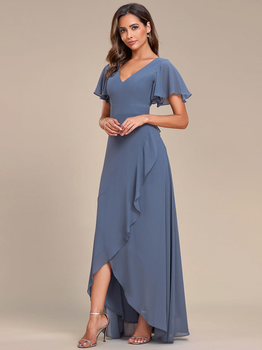 Charming Chiffon Bridesmaid Dress with Lotus Leaf Hemline #color_Dusty Navy