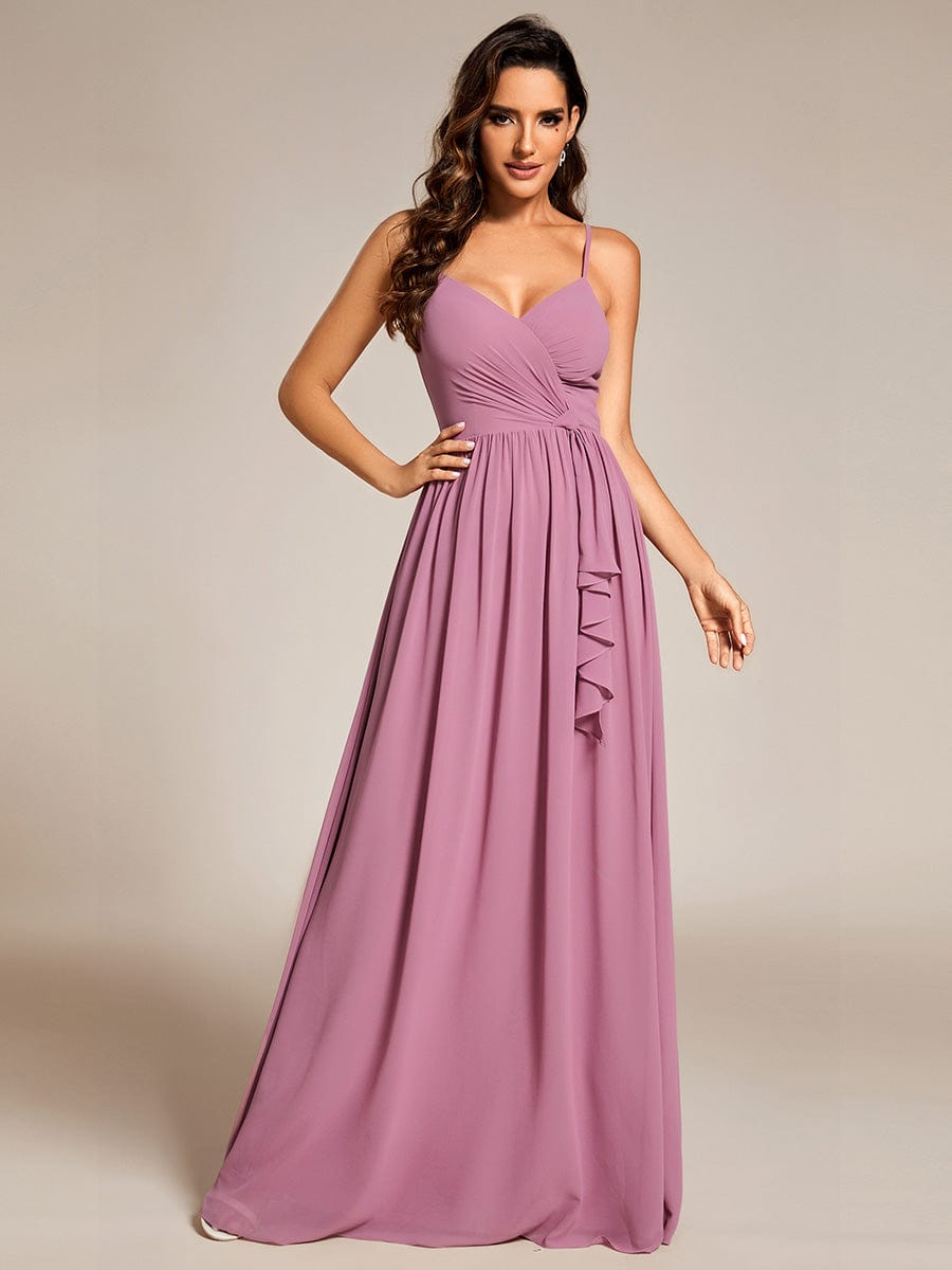 Maxi Sleeveless Pleated Chiffon Bridesmaid Dress with Lotus Leaf #color_Purple Orchid