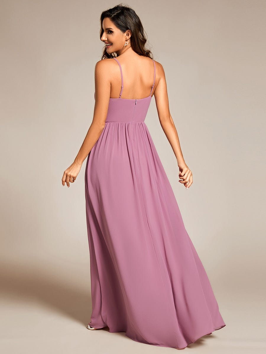 Maxi Sleeveless Pleated Chiffon Bridesmaid Dress with Lotus Leaf #color_Purple Orchid