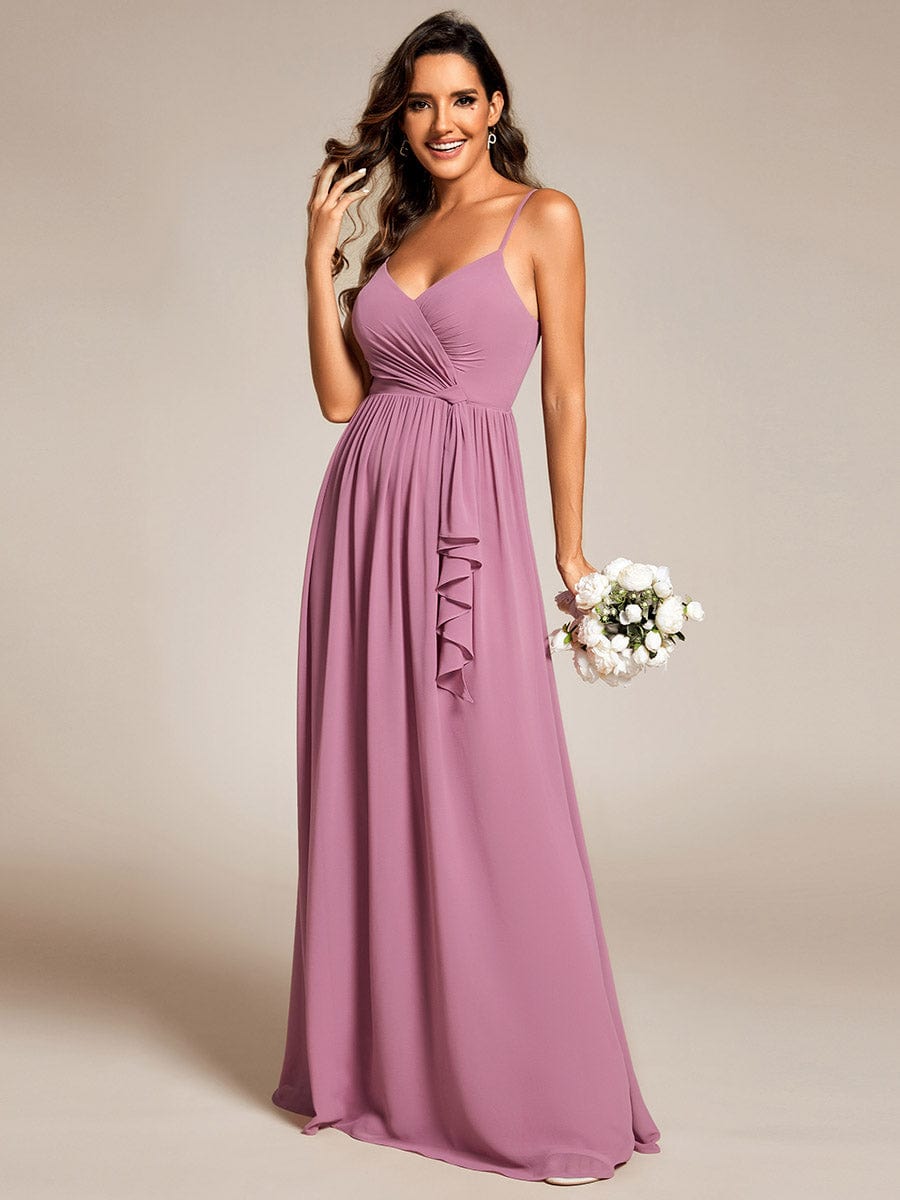 Maxi Sleeveless Pleated Chiffon Bridesmaid Dress with Lotus Leaf #color_Purple Orchid